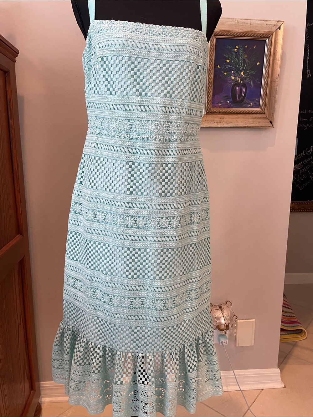 J. Crew Mint Lace-Trim Midi Dress